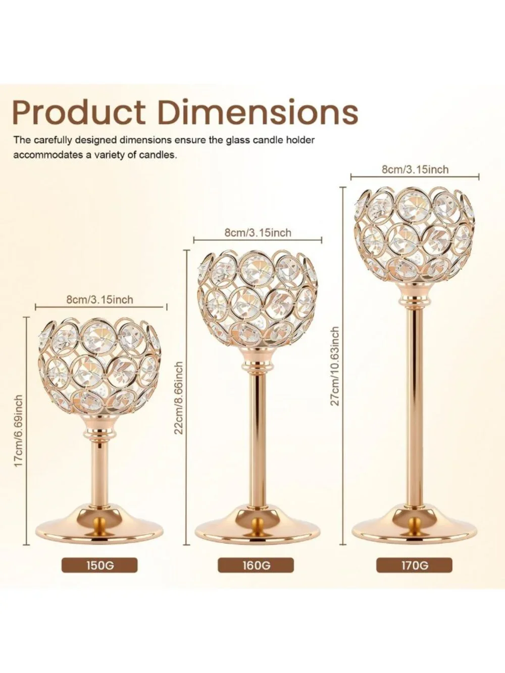 Elegant Gold Crystal Candle Holders - 4 Tall Bling Candelabra Sets for Weddings